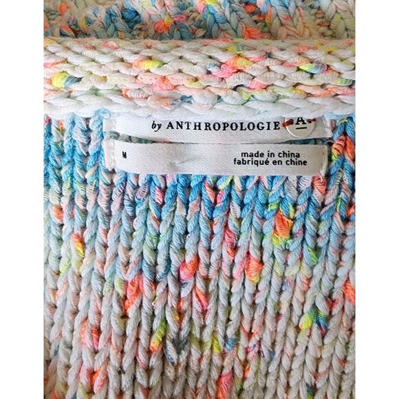 Anthropologie Chunky Knit Cotton Pullover Sweater Size Med Speckled Palm Trees - Picture 5 of 9